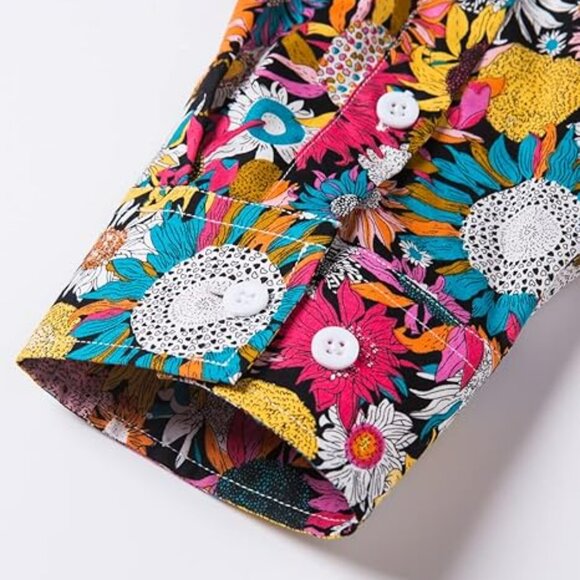 Vibrant Floral Button-Down Shirt for Men - Picture 8 of 9